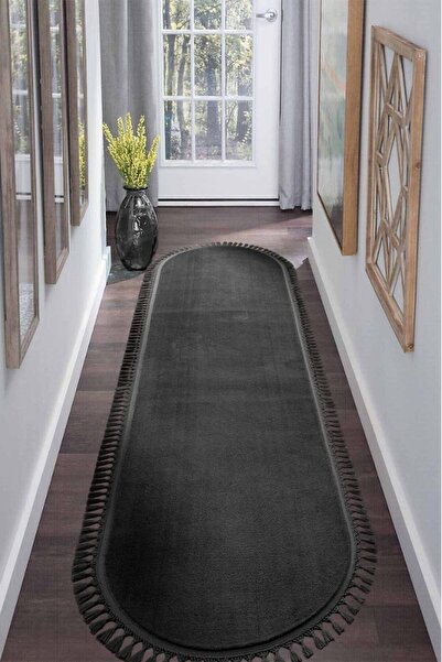 Sarar Peluş Oval Örgü Saçaklı Kaymaz Taban Yıkanabilir Salon Mutfak Koridor H...