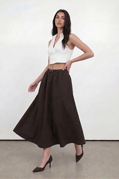 Nazline Γυναικεία ΦΟΥΣΤΑ ΑΠΟ ΒΑΜΒΑΚΙ ΚΑΙ ΛΙΝΟ ΜΕ ΖΩΝΗ ΚΑΙ ΣΟΥΡΑΣΜΕΝΗ ΜΕΣΗ