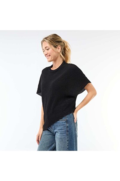 KIABI Asymmetric Hem Knit T-Shirt BLACK