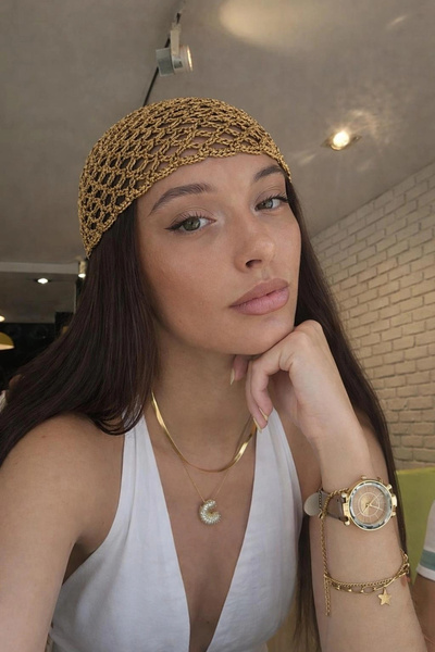 Eka Γυναικεία Χρυσή Χειροποίητη Πλεκτή Μπαντάνα Μπερέ 842026