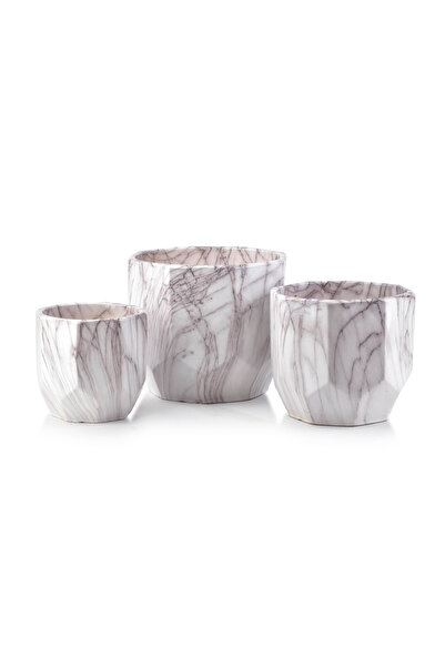 MONDEX SET OF 3 NEVA MARBLE POTS 25x25x23/20x20x19/15x15x16 cm