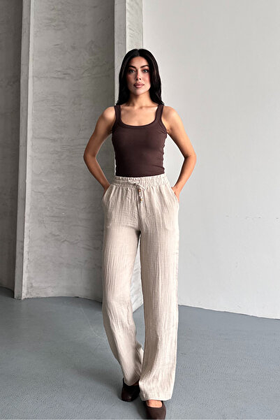 macharel jeans Muslin Linen Wide Leg Palazzo Trousers