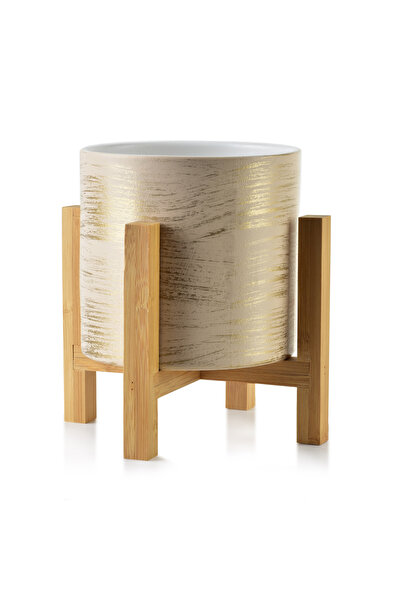 MONDEX AVA flower pot 12.5x12.5x11.7 cm on stand, acacia gold