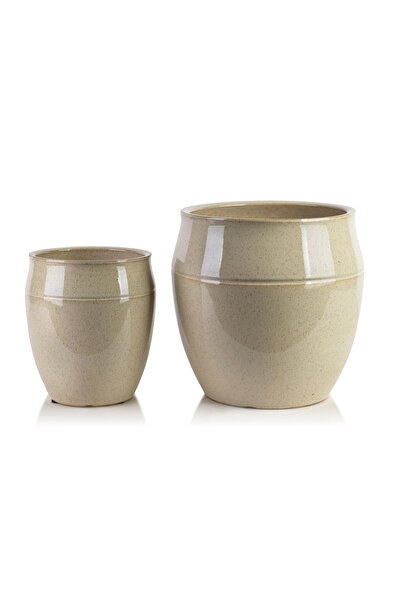 MONDEX NEVA BEIGE Set of 2 ceramic covers 30.5x30.5x30.5cm/20.5x20.5x23cm