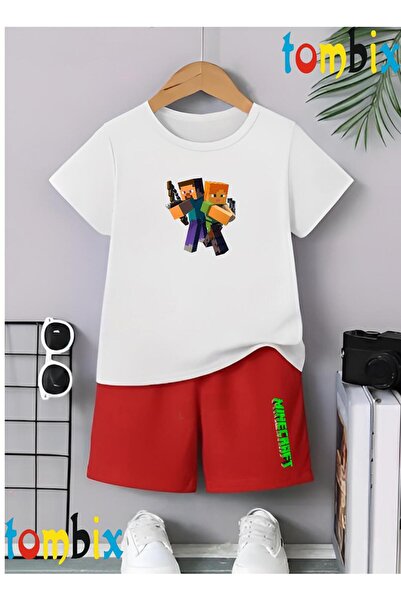 tombix Double Green Shape Printed T-Shirt Shorts Summer Children's Set