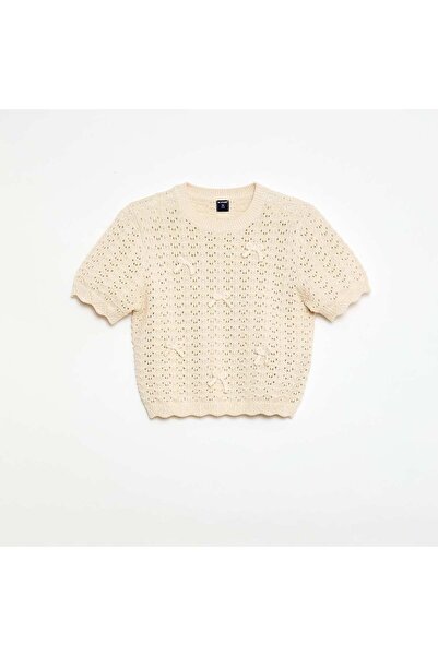 KIABI Crochet Short-Sleeve Sweater BEIGE