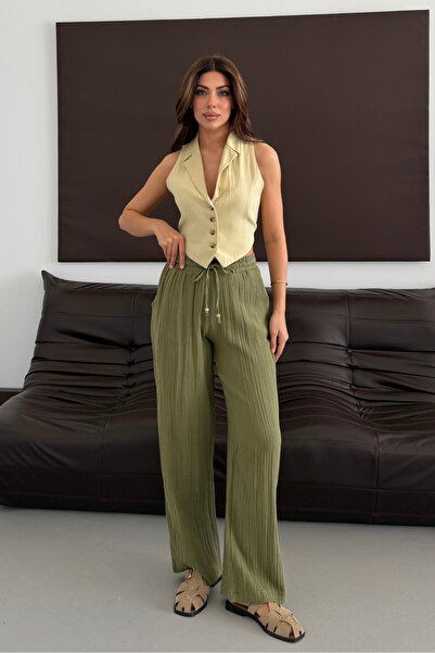 macharel jeans Muslin Linen Wide Leg Palazzo Trousers