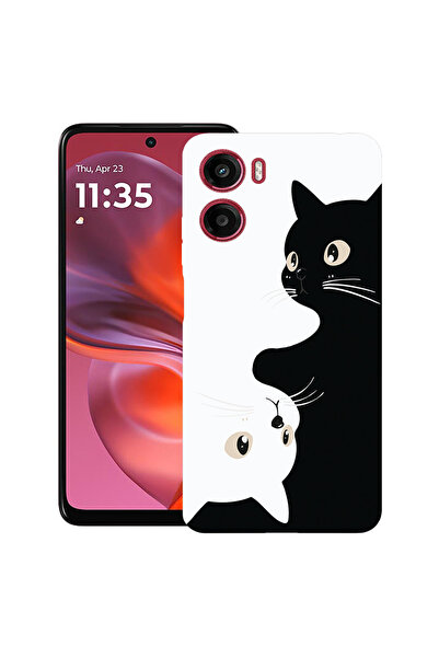 bestcase Υπέρλεπτη Θήκη για Motorola Moto G05 / Moto E15, Μαύρες & Λευκές Γάτ...