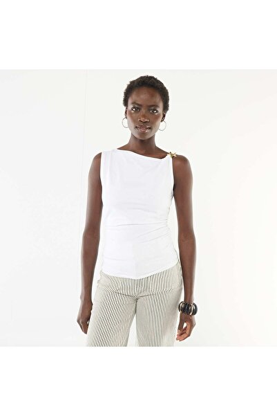 KIABI تي شيرت مطاطي بتفاصيل ذهبية اللون أبيض