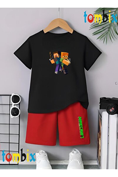 tombix Double Green Shape Printed T-Shirt Shorts Summer Children's Set