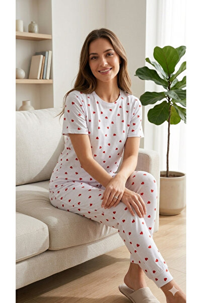 LXL ΓΥΝΑΙΚΕΙΟ ΣΕΤ ΚΑΛΟΚΑΙΡΙΝΩΝ ΠΙΤΖΑΜΩΝ ΜΕ ΛΕΥΚΟ ΣΧΕΔΙΟ ΚΑΡΔΙΑΣ