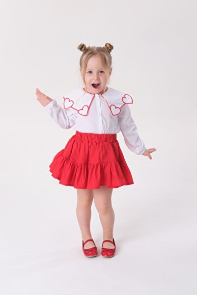 Le Petite Sole Κοριτσίστικο πουκάμισο και φούστα με λαιμόκοψη καρδιά