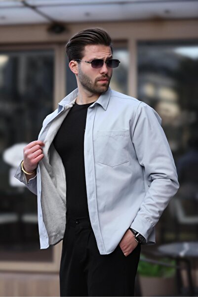 Madmext Ανδρικό πουκάμισο Indigo με φλις εσωτερικό E6759