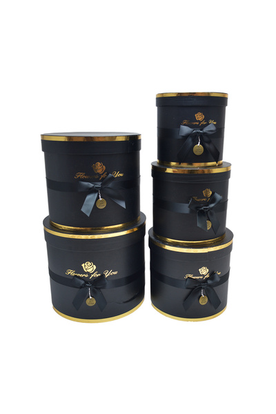 AFO Σετ 5 κυλινδρικών κουτιών με λουλούδια για εσάς και μαύρο χρυσό φιόγκο