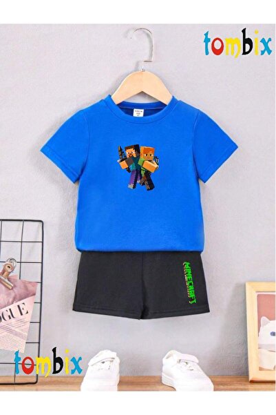 tombix Double Green Shape Printed T-Shirt Shorts Summer Children's Set