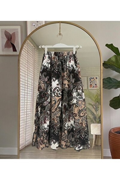 Bahar Altundemir Women's Ethnic Pattern Viscose Fabric Long Skirt with Elasti...