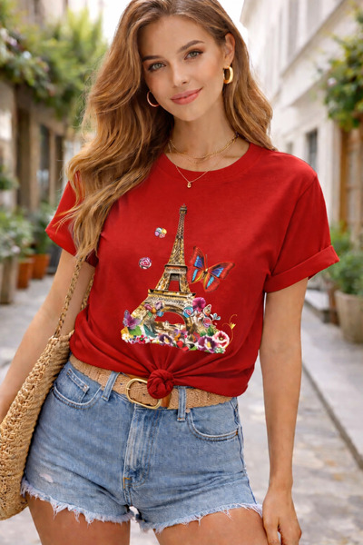 By Layina Γυναικείο μπλουζάκι / T-shirt μεγάλου μεγέθους με στάμπα Πύργου Άιφ...