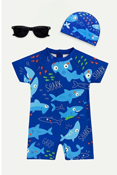 My Kids Wear Παιδικό Σετ Μαγιό με Σχέδια - Σετ 2 τεμαχίων με Σκουφάκι και Γυα...