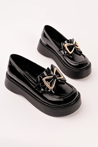 Madam Tarz Smr-4029 Thick Sole Ribbon Stone Loafer