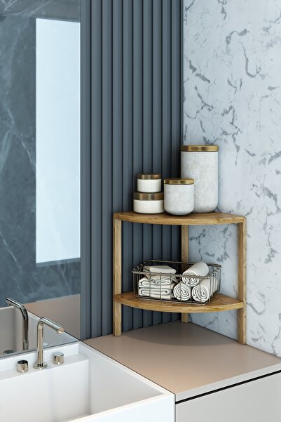 Fida Minimalist Atlantik Çam 2 Katlı Dekoratif Raf - Çok Amaçlı Üçgen Sehpa