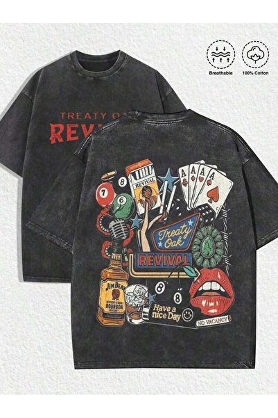 bellanova Μπλουζάκι με στάμπα, κορυφαίας ποιότητας, vintage πλυμένο, στυλ δρό...