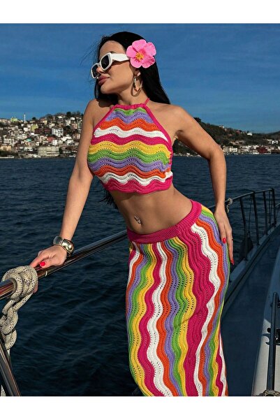 Jinx Wear Fashion Γυναικεία πλεκτά ρούχα για την παραλία με φούστα, πολύχρωμο...