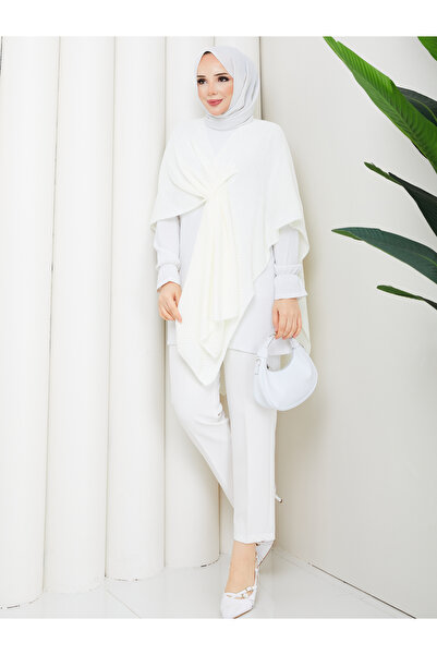 vatanseverbutik Women's Ecru Seasonal Poncho Cardigan