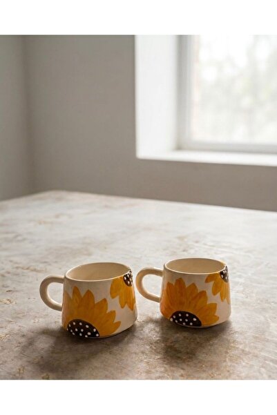 NİSAMET 2li ayçiçeği desenli seramik kupa