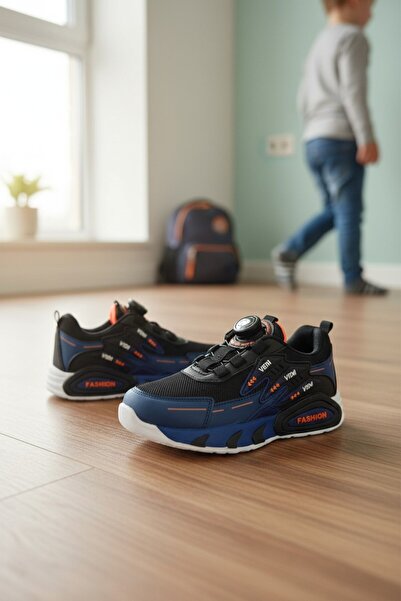 enoch Children's Navy Blue Black Orange Detailed Automatic Lacing Energetic S...