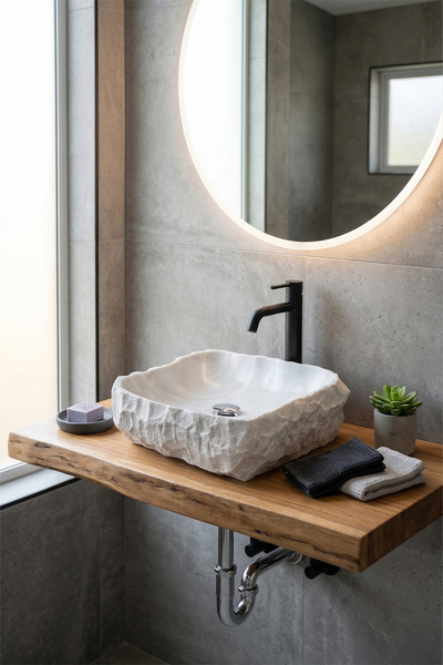 Deconore Doğal Mermer Modern Blok Lavabo