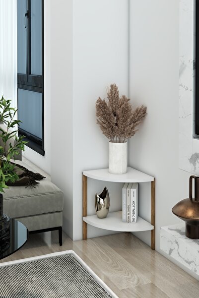 Fida Minimalist Atlantik Çam 2 Katlı Dekoratif Raf - Çok Amaçlı Üçgen Sehpa