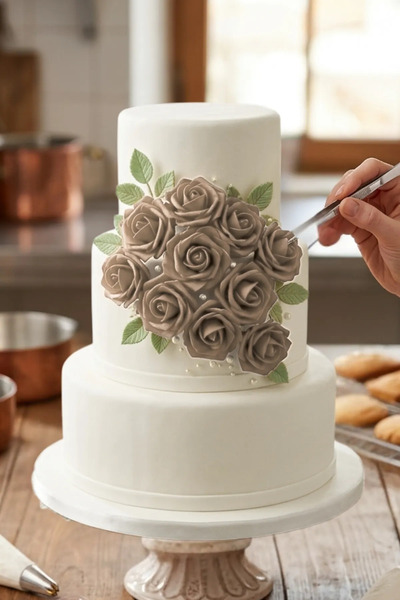 PASTRY PLANET Pasta Üstü Gül Süs 25 Adet Bej
