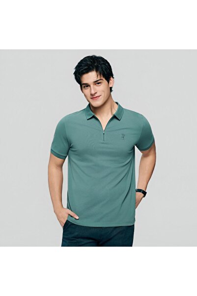 Giordano Men's Knit Collar Short Sleeve Slim Fit Zipper Polo