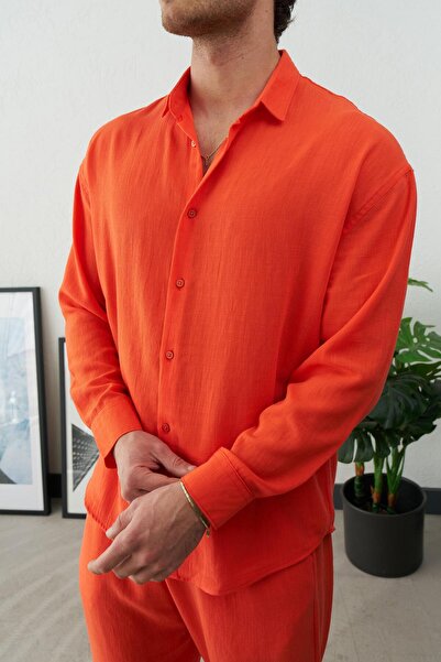 duo fideles Men's Oversize Seersucker Textured Casual Summer Shirt