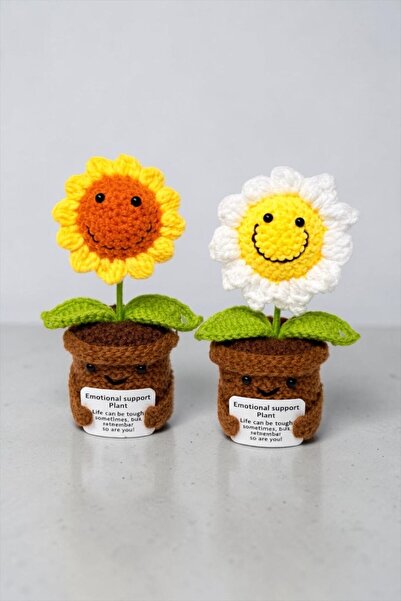 Bereketli Store Σετ 2 τεμαχίων πλεκτό Daisy |   Κίτρινο και λευκό διακοσμητικ...