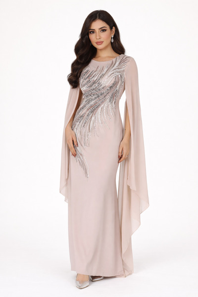 ELEGANT'S Chiffon Fabric Evening Dress Embellished with Sequins