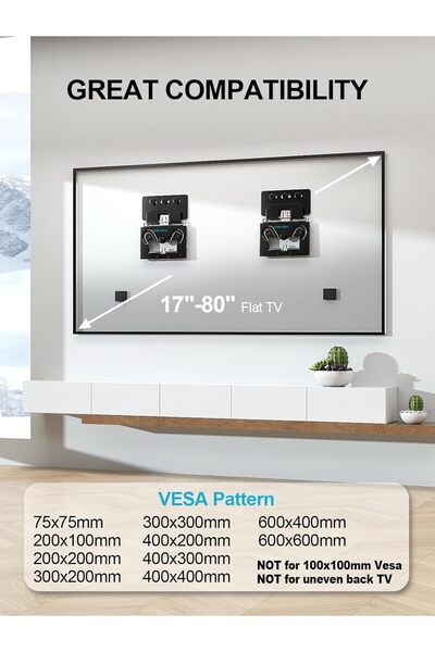 Premini Ultra İnce TV Duvar Askısı 14"-80" Düz ve Çerçeveli, Max 45 Kg