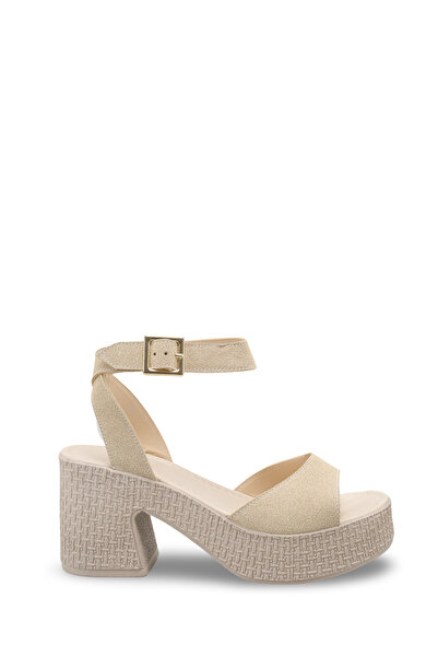 Riccon Lyra Aria Γυναικεία πέδιλα με τακούνι 0012705 Μπεζ δερμάτινα με υφή