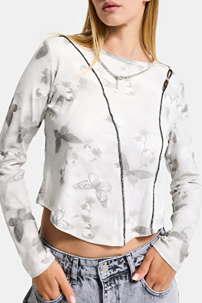 it's basic Women's White W5 Printed Special Elastane Fabric Design Bodysuit w...