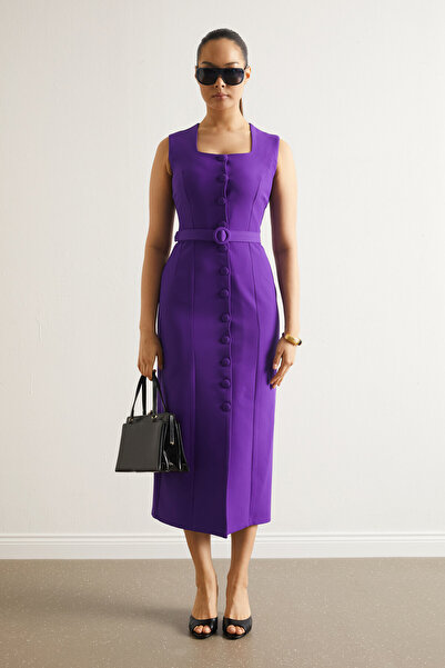 Swass Υφασμάτινο φόρεμα με λεπτομέρεια στα κουμπιά, μωβ