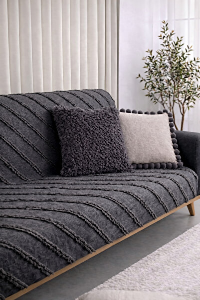 Shopyteks Κάλυμμα καναπέ από σενίλ 170x210 με μοντέρνο σχέδιο γραμμών, φιλικό...