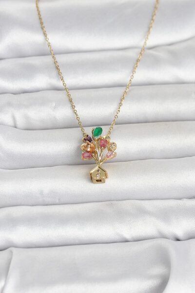 NM Store سلسلة من الفولاذ 316L باللون الذهبي على شكل بالون طائر على شكل منزل ...