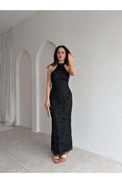 MEECY Perla Glitter Maxi Dress-Black