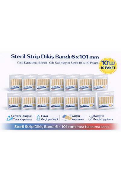 Genel Markalar Steril Strip Dikiş Bandı 6 x 101 mm Yara Kapatma Bandı Cilt Sa...