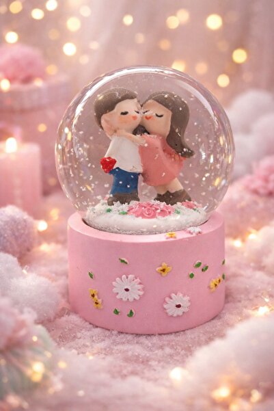 Bakgeldi Sevgili Çift Öpücük Figürlü Işıklı Müzikli Kar Küresi Romantik Hediy...