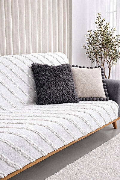Shopyteks Κάλυμμα καναπέ από σενίλ 170x210 με μοντέρνο σχέδιο γραμμών, φιλικό...