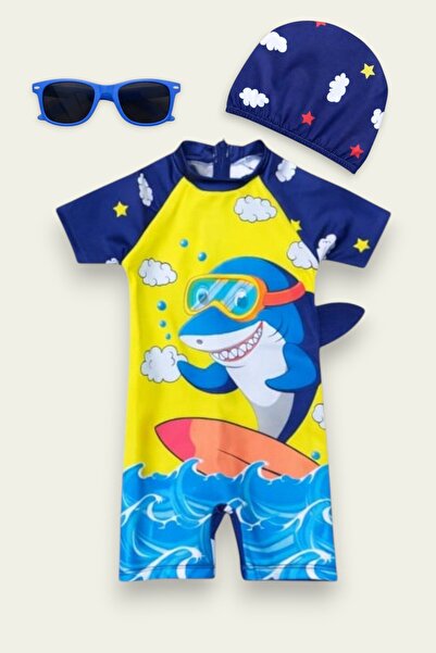 My Kids Wear Παιδικό Σετ Μαγιό με Σχέδια - Σετ 2 τεμαχίων με Σκουφάκι και Γυα...