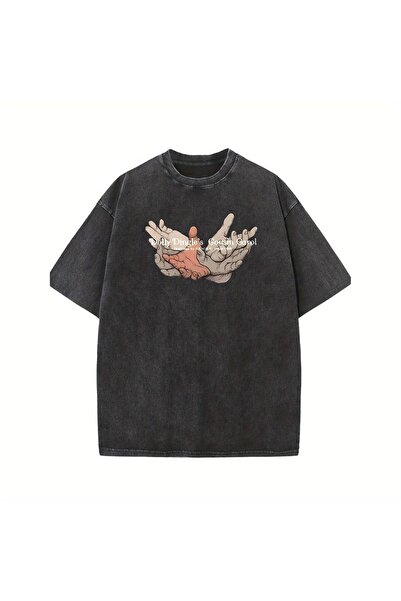 LAND MODA Μπλουζάκι με στάμπα, κορυφαίας ποιότητας, vintage πλυμένο, στυλ δρό...