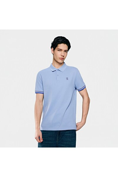 Giordano قميص بولو رجالي ضيق مطرز بلون موحد