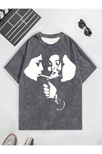 ZEMLİYA Μπλουζάκι με στάμπα, κορυφαίας ποιότητας, vintage πλυμένο, στυλ δρόμο...